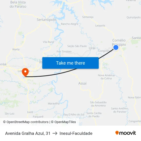 Avenida Gralha Azul, 31 to Inesul-Faculdade map