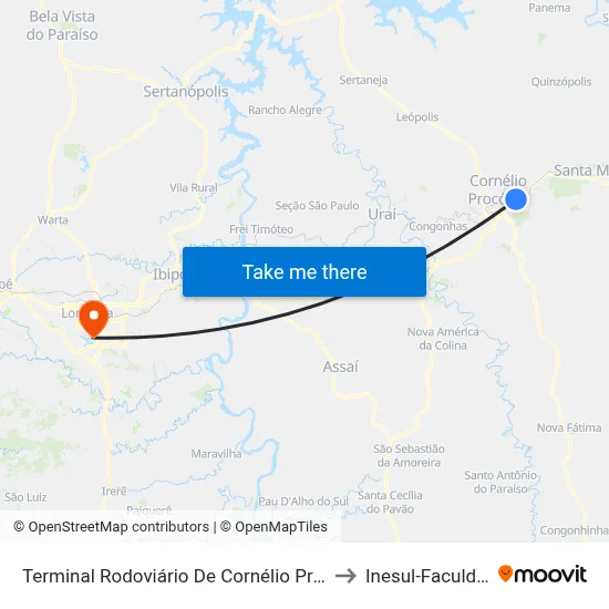 Terminal Rodoviário De Cornélio Procópio to Inesul-Faculdade map