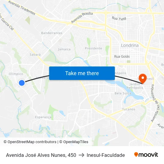 Avenida José Alves Nunes, 450 to Inesul-Faculdade map