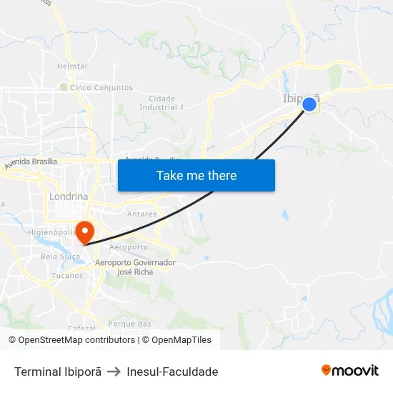Terminal Ibiporã to Inesul-Faculdade map
