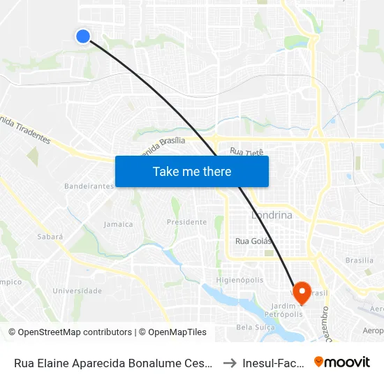 Rua Elaine Aparecida Bonalume Cesário Pereira, 465 to Inesul-Faculdade map