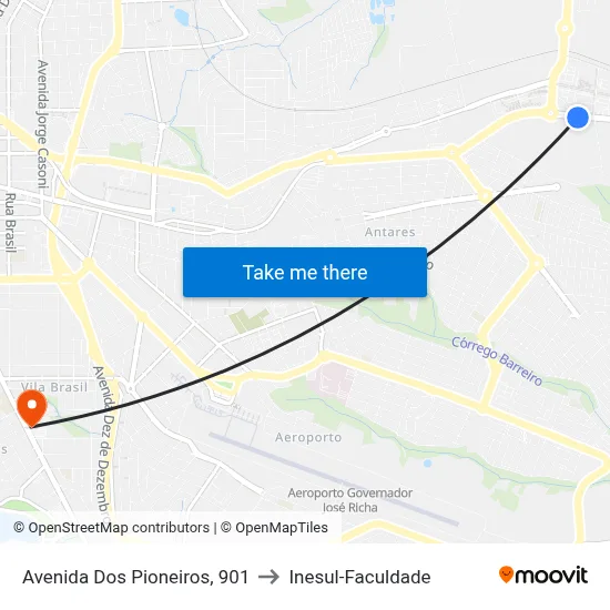 Avenida Dos Pioneiros, 901 to Inesul-Faculdade map