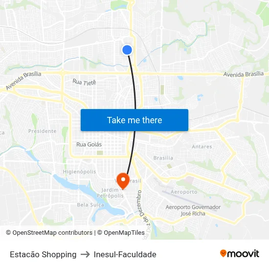 Estacão Shopping to Inesul-Faculdade map