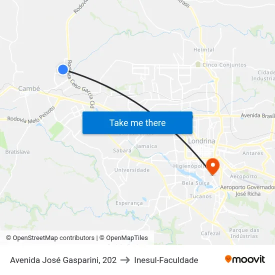 Avenida José Gasparini, 202 to Inesul-Faculdade map