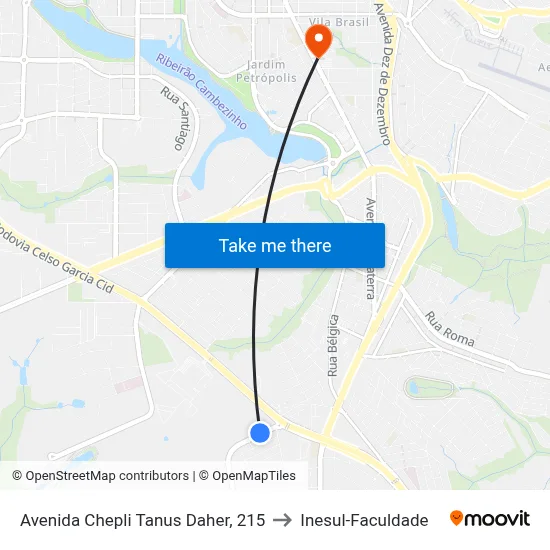 Avenida Chepli Tanus Daher, 215 to Inesul-Faculdade map