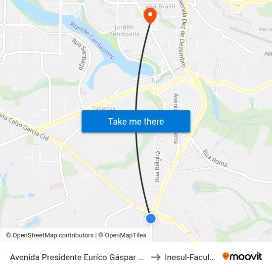 Avenida Presidente Euríco Gáspar Dutra, 80 to Inesul-Faculdade map