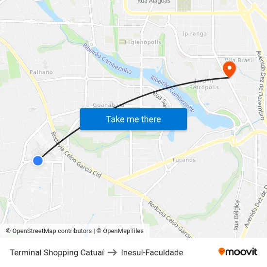 Terminal Shopping Catuaí to Inesul-Faculdade map
