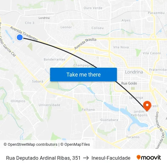 Rua Deputado Ardinal Ribas, 351 to Inesul-Faculdade map