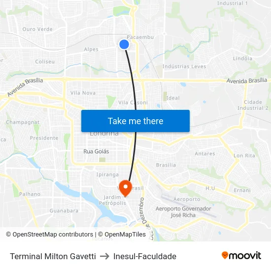 Terminal Milton Gavetti to Inesul-Faculdade map