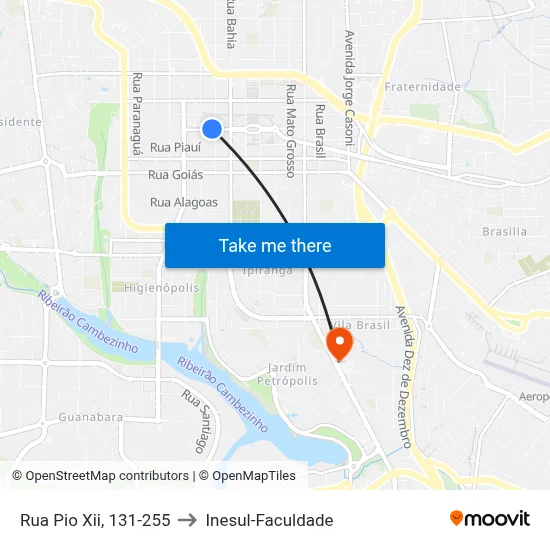 Rua Pio Xii, 131-255 to Inesul-Faculdade map