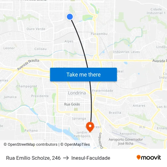 Rua Emílio Scholze, 246 to Inesul-Faculdade map