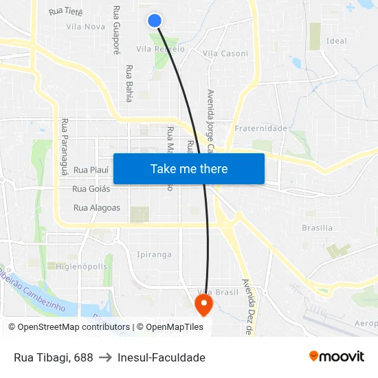 Rua Tibagi, 688 to Inesul-Faculdade map