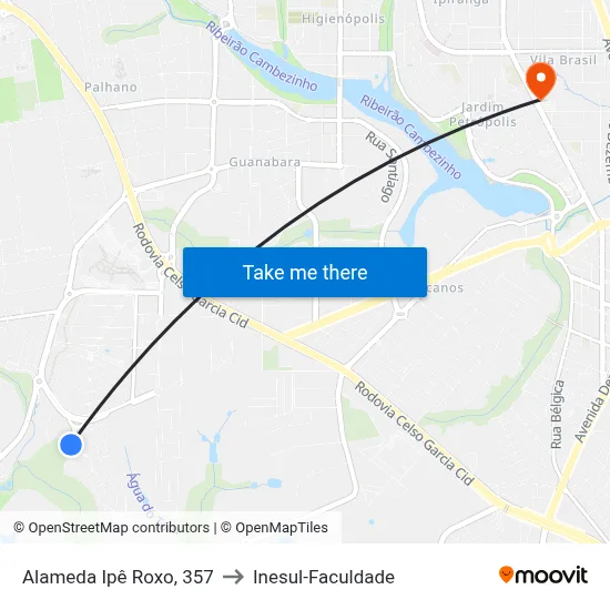 Alameda Ipê Roxo, 357 to Inesul-Faculdade map