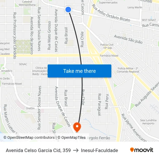 Avenida Celso Garcia Cid, 359 to Inesul-Faculdade map
