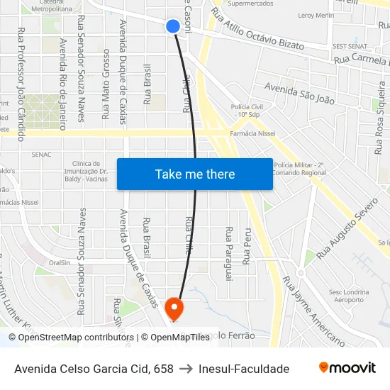 Avenida Celso Garcia Cid, 658 to Inesul-Faculdade map