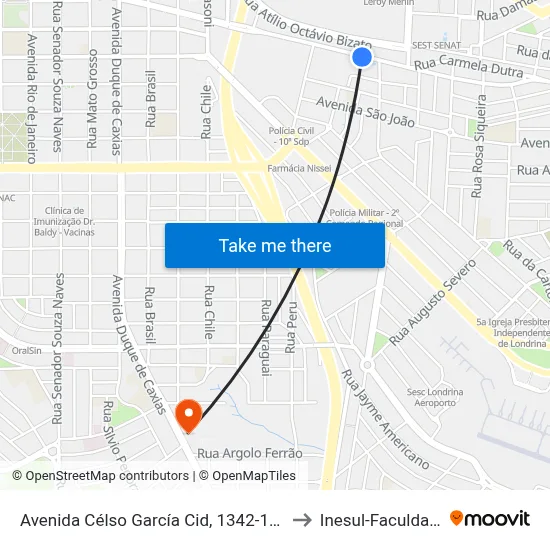 Avenida Célso García Cid, 1342-1500 to Inesul-Faculdade map