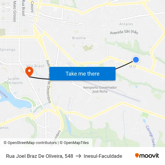 Rua Joel Braz De Oliveira, 548 to Inesul-Faculdade map