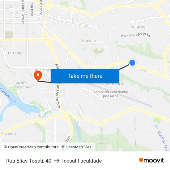Rua Elías Toseti, 40 to Inesul-Faculdade map