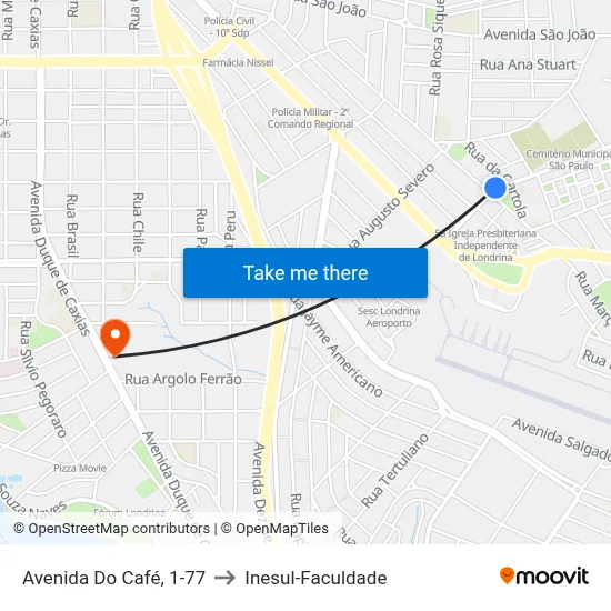Avenida Do Café, 1-77 to Inesul-Faculdade map