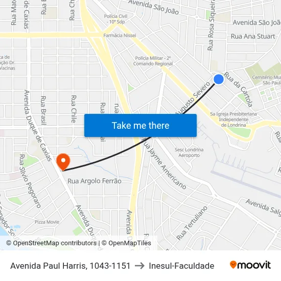 Avenida Paul Harris, 1043-1151 to Inesul-Faculdade map