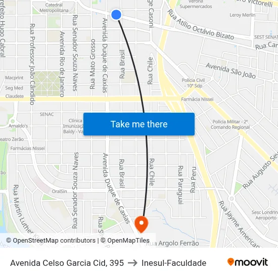 Avenida Celso Garcia Cid, 395 to Inesul-Faculdade map