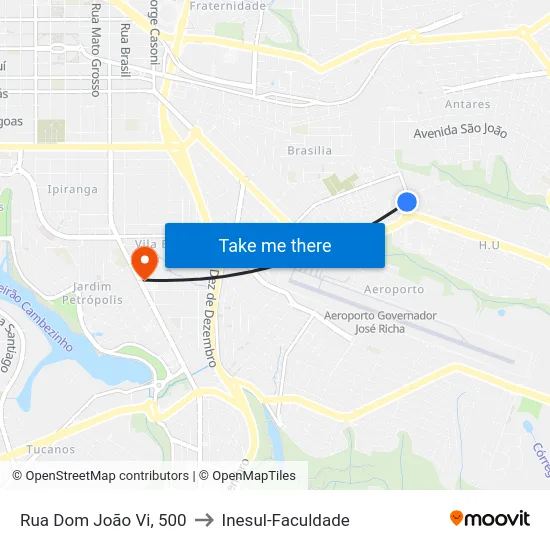 Rua Dom João Vi, 500 to Inesul-Faculdade map