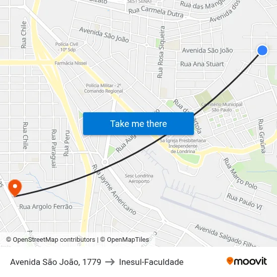 Avenida São João, 1779 to Inesul-Faculdade map