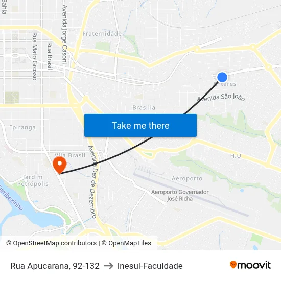 Rua Apucarana, 92-132 to Inesul-Faculdade map