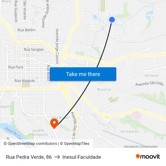 Rua Pedra Verde, 86 to Inesul-Faculdade map