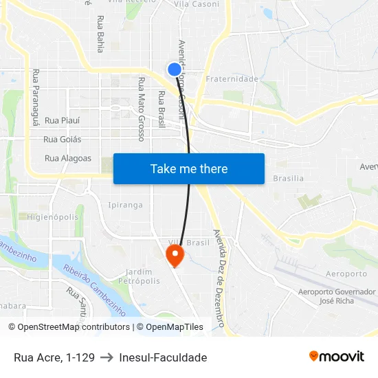 Rua Acre, 1-129 to Inesul-Faculdade map