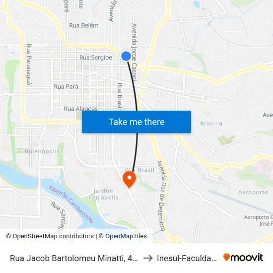 Rua Jacob Bartolomeu Minatti, 460 to Inesul-Faculdade map