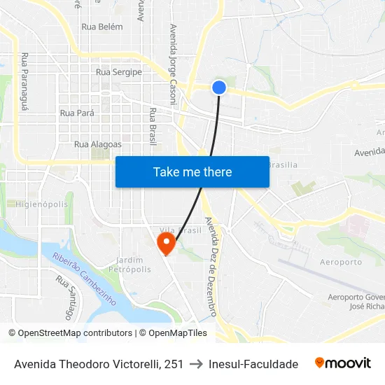 Avenida Theodoro Victorelli, 251 to Inesul-Faculdade map