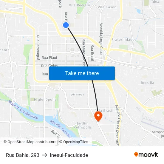 Rua Bahia, 293 to Inesul-Faculdade map
