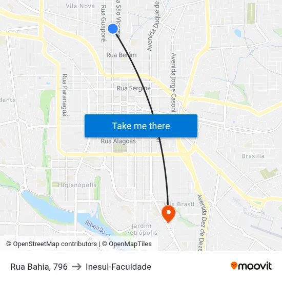 Rua Bahia, 796 to Inesul-Faculdade map