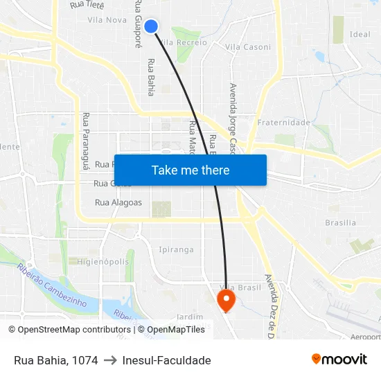Rua Bahia, 1074 to Inesul-Faculdade map