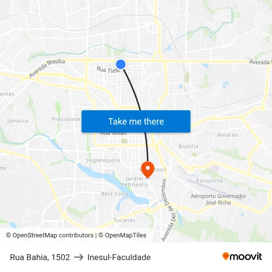 Rua Bahia, 1502 to Inesul-Faculdade map