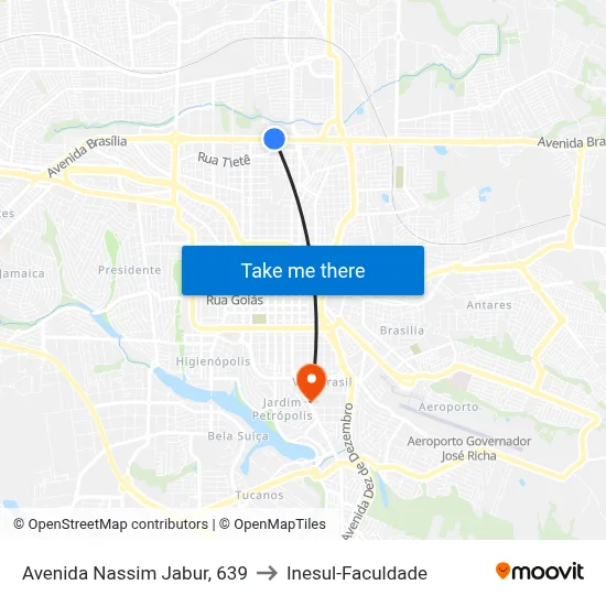 Avenida Nassim Jabur, 639 to Inesul-Faculdade map