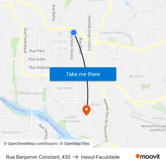 Rua Benjamin Constant, 430 to Inesul-Faculdade map
