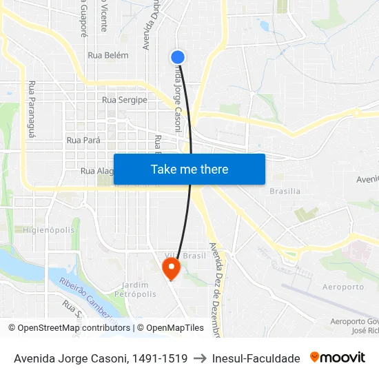 Avenida Jorge Casoni, 1491-1519 to Inesul-Faculdade map