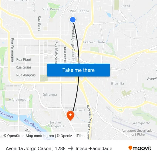 Avenida Jorge Casoni, 1288 to Inesul-Faculdade map