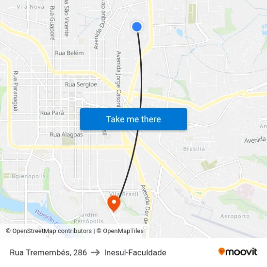 Rua Tremembés, 286 to Inesul-Faculdade map