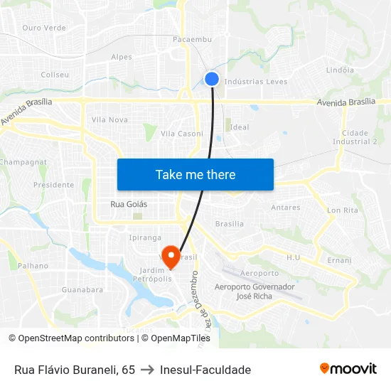 Rua Flávio Buraneli, 65 to Inesul-Faculdade map