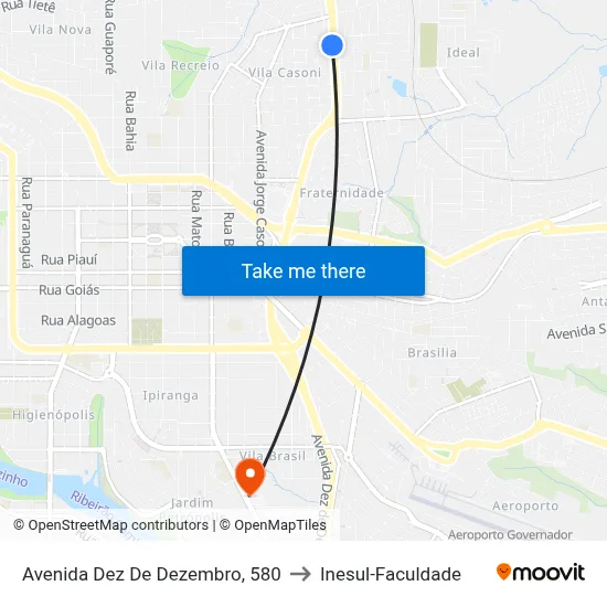 Avenida Dez De Dezembro, 580 to Inesul-Faculdade map