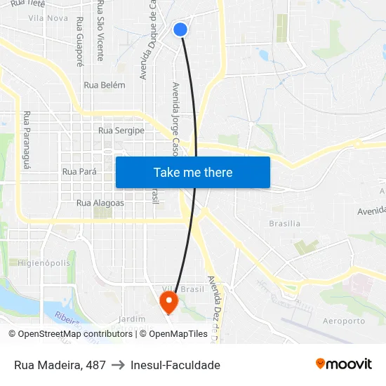 Rua Madeira, 487 to Inesul-Faculdade map