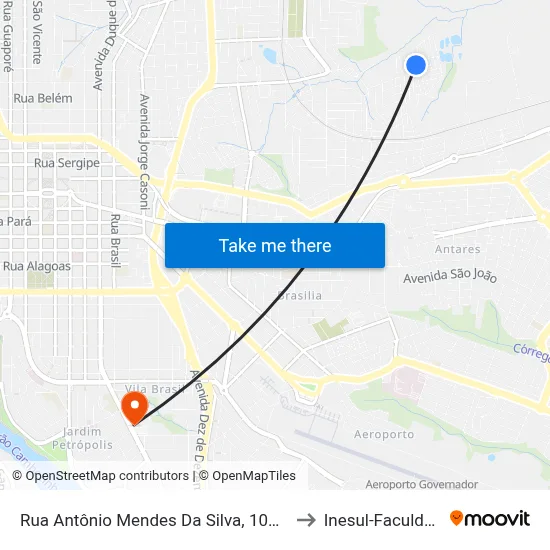 Rua Antônio Mendes Da Silva, 103-163 to Inesul-Faculdade map