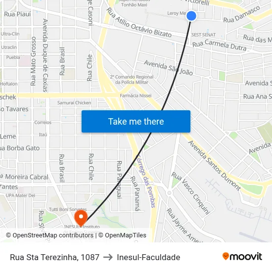 Rua Sta Terezinha, 1087 to Inesul-Faculdade map