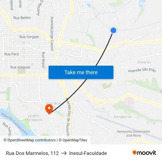 Rua Dos Marmelos, 112 to Inesul-Faculdade map