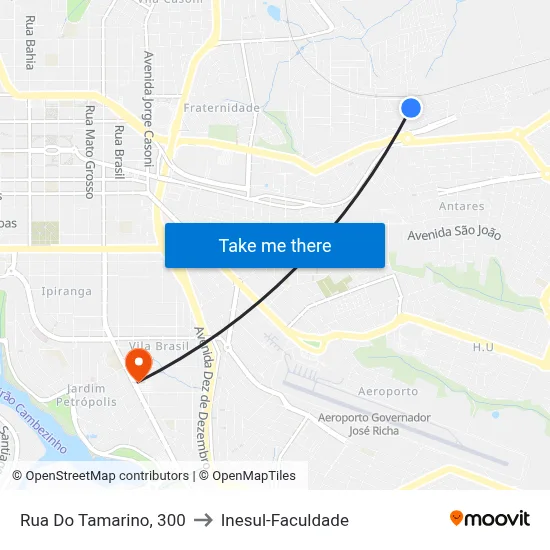 Rua Do Tamarino, 300 to Inesul-Faculdade map