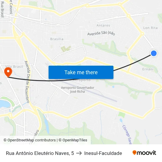 Rua Antônio Eleutério Naves, 5 to Inesul-Faculdade map