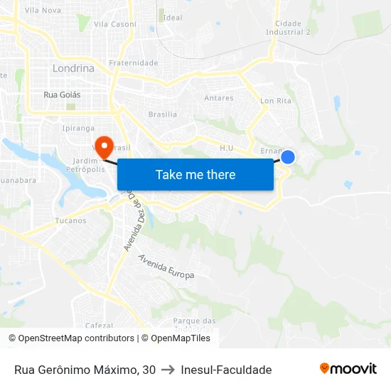 Rua Gerônimo Máximo, 30 to Inesul-Faculdade map